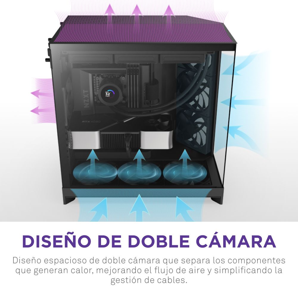 CM-H92FB-01 - Caja Gaming NZXT H9 Flow Panel Lateral de Cristal Templado 2xUSB-A 3.0 1xUSB-C 3.1 ATX EATX mATX Mini-ITX Negra (CM-H92FB-01)