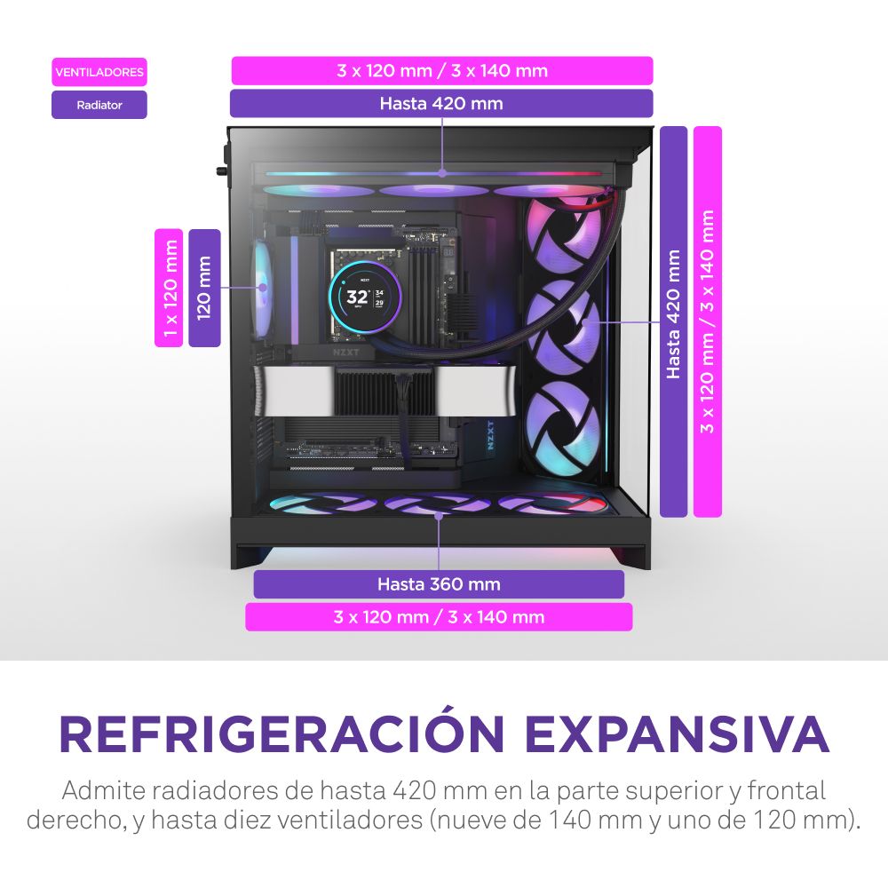CM-H92FB-R1 - Caja NZXT H9 Flow Panel Lateral de Cristal Templado RGB 2xUSB-A 3.0 1xUSB-C 3.1 ATX EATX mATX Mini-ITX Negra (CM-H92FB-R1)