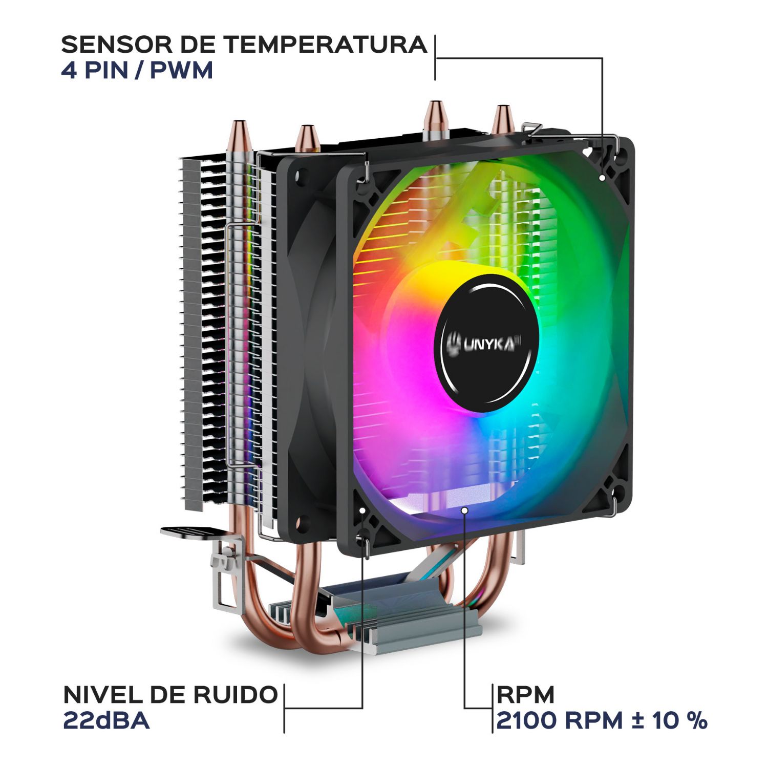 UK322101 - Ventilador CPU UNYKA UNYCOOL H20 ARGB LED Multisocket 90mm Gris (UK322101)