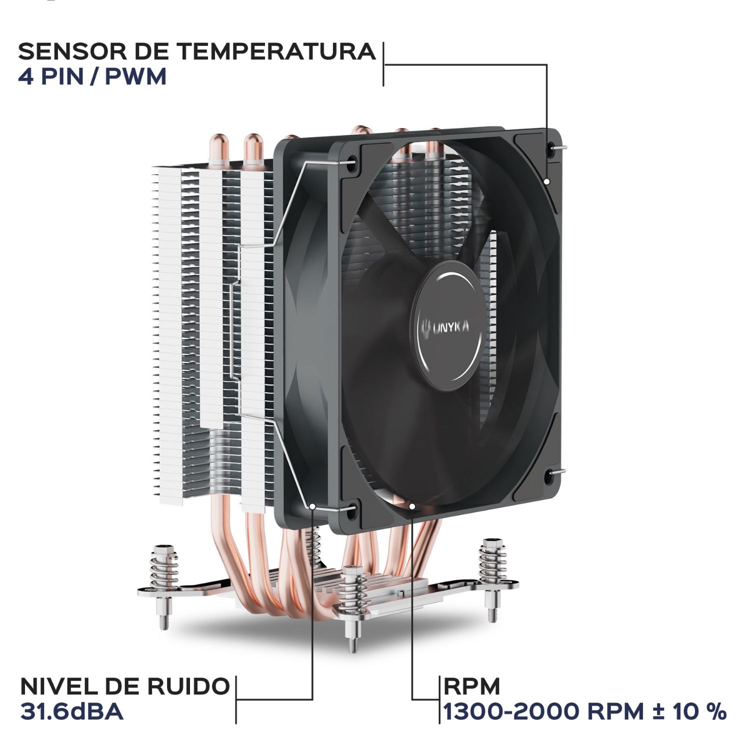 UK324001 - Ventilador CPU Unyka UNYCOOL H40 Multisocket 90mm Gris (UK324001)