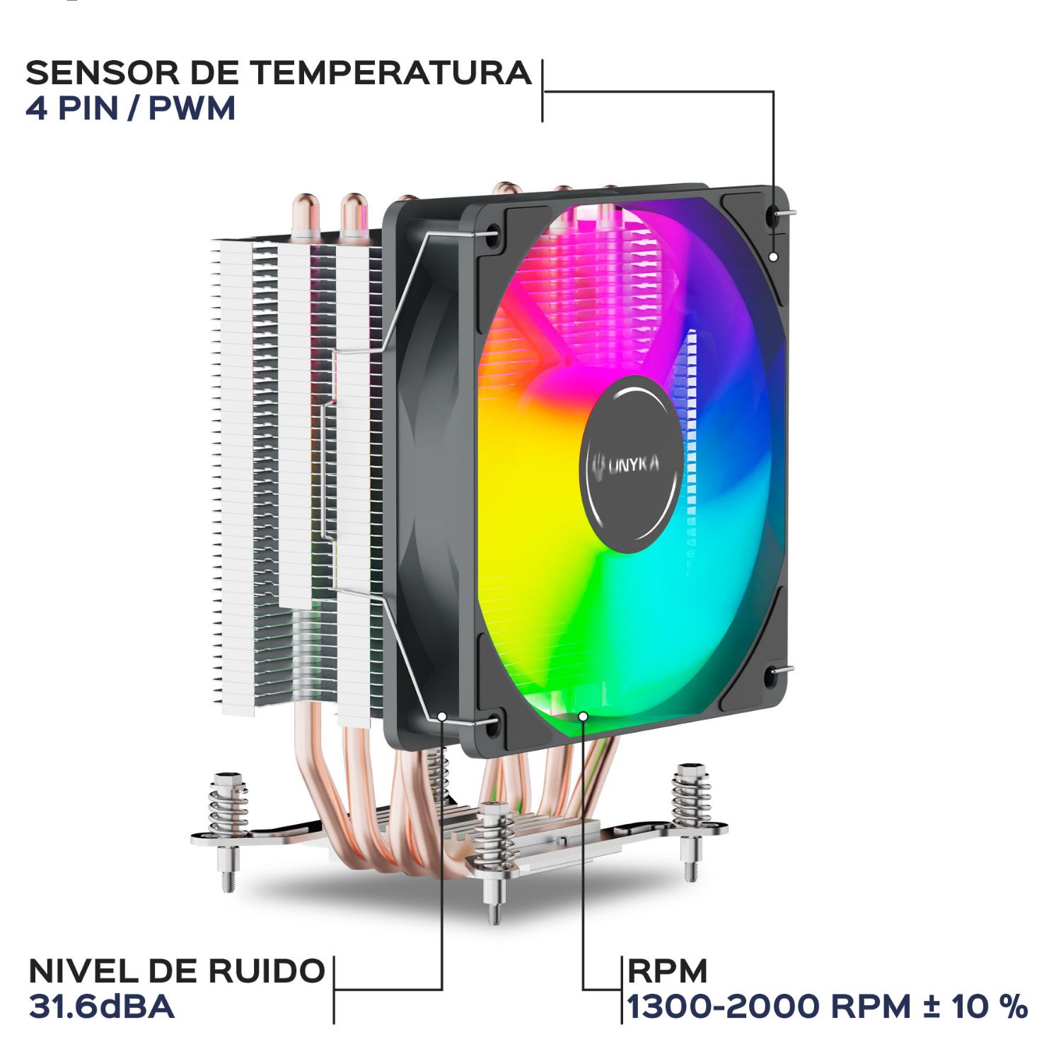 UK324101 - Ventilador CPU UNYKA UNYCOOL H40 ARGB Multisocket 90mm Gris (UK324101)