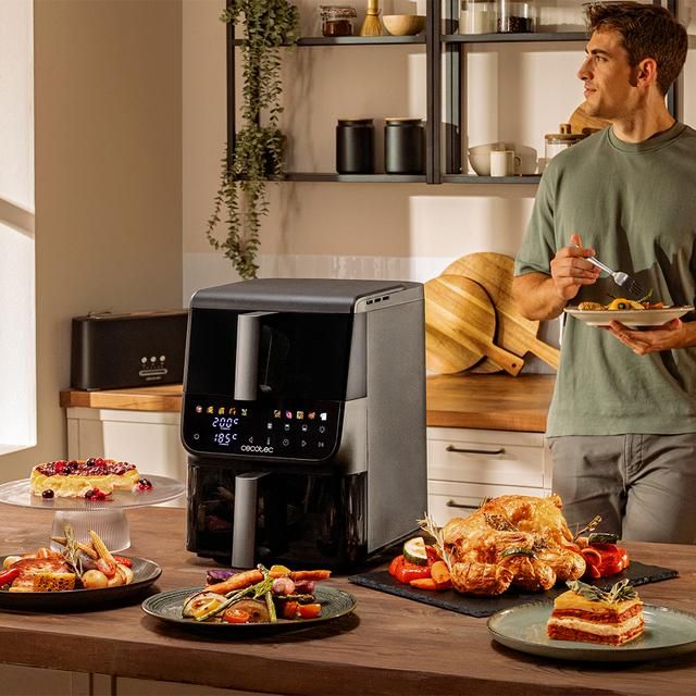 A01_EU01_109328 - Freidora Aire Cecotec Cecofry DuoLevel 10000 DuoSize Window, con cubetas superpuestas de 3.5L y 6.5L, 2000 W de potencia, control tctil, y 10 programas preconfigurados para una coccin rpida y saludable.. (A01_EU01_109328)