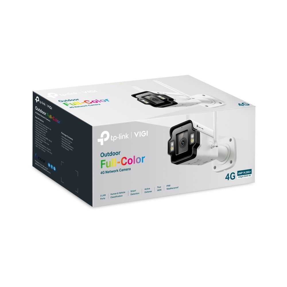 INSIGHT S345-4G 4MM - Cmara IP TP-Link VIGI 4mp H.265+ Sensor CMOS Altavoces/Micrfono Incorporados 3xRJ45 Ethernet 4G Visin Nocturna Pared Exterior IP66 Blanca (InSight S345-4G 4MM)