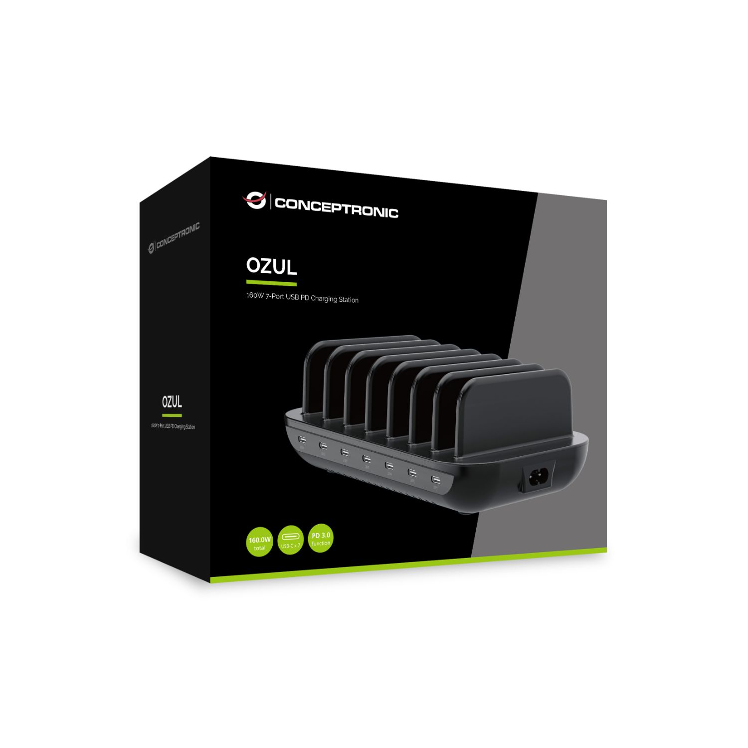OZUL07B - Cargador CONCEPTRONIC 160W PD 3.0 7xUSB-C Negro (OZUL07B)