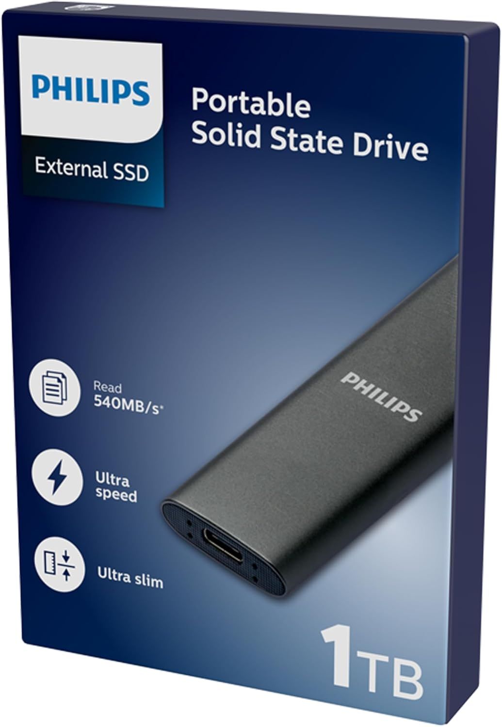 FM01SS030P - Disco Externo SSD Philips Slim 1Tb SATA USB-C 3.0 Lectura 550 Mb/s Gris (FM01SS030P)