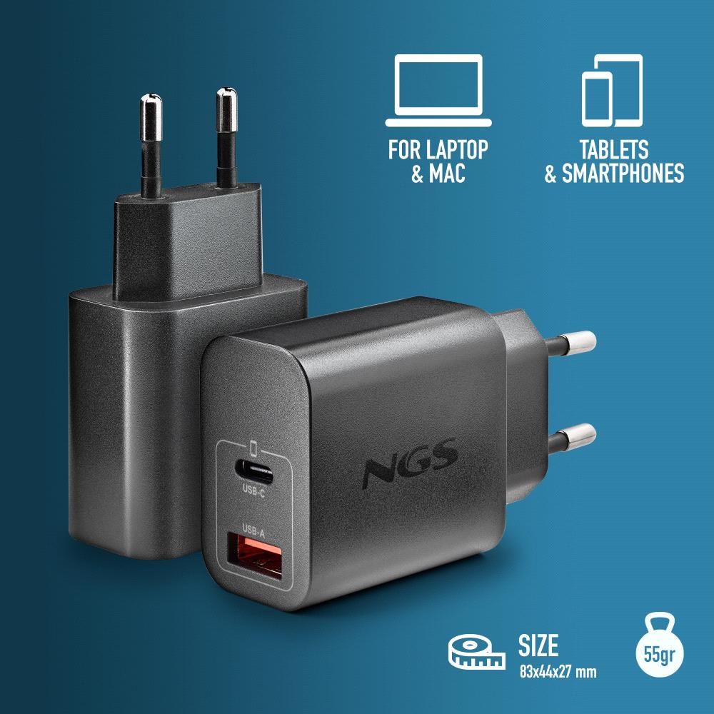 ERA30WBLACK - Cargador de Pared NGS Era 30W 1Usb-C 1Usb-A Negro (ERA30WBLACK)