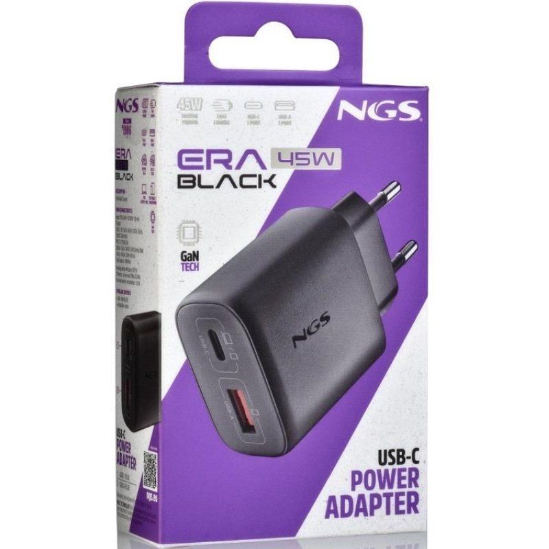 ERA45WBLACK - Cargador de Pared NGS Era 45W 1Usb-C 1Usb-A Negro (ERA45WBLACK)