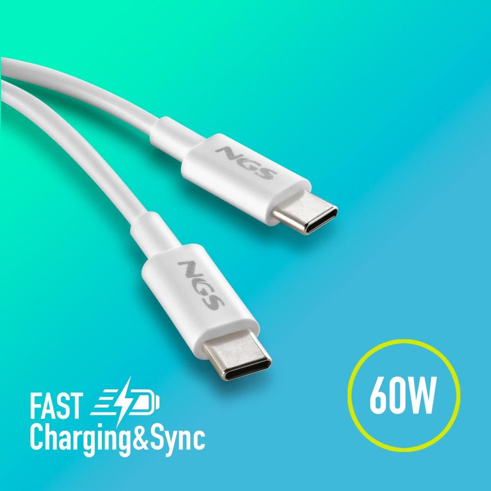 ZYRO60W-1WHITE - Cable NGS Usb-C A Usb-C 1m, carga rpida de dispositivos de hasta 60W. Blanco (ZYRO60W-1WHITE)