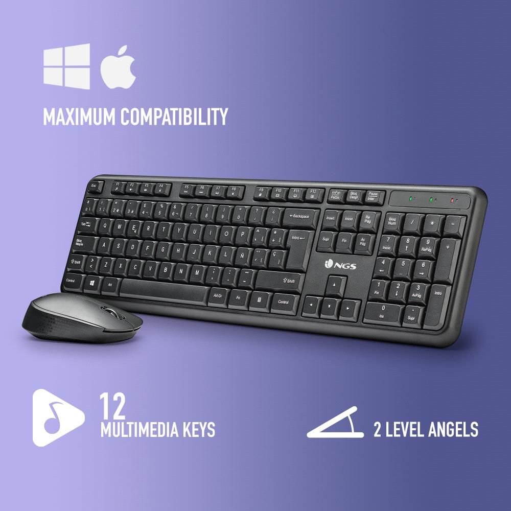 HARMONYKIT - Teclado+Ratn NGS harmony Wireless con 12 teclas multimedia, Negro.(HARMONYKIT)