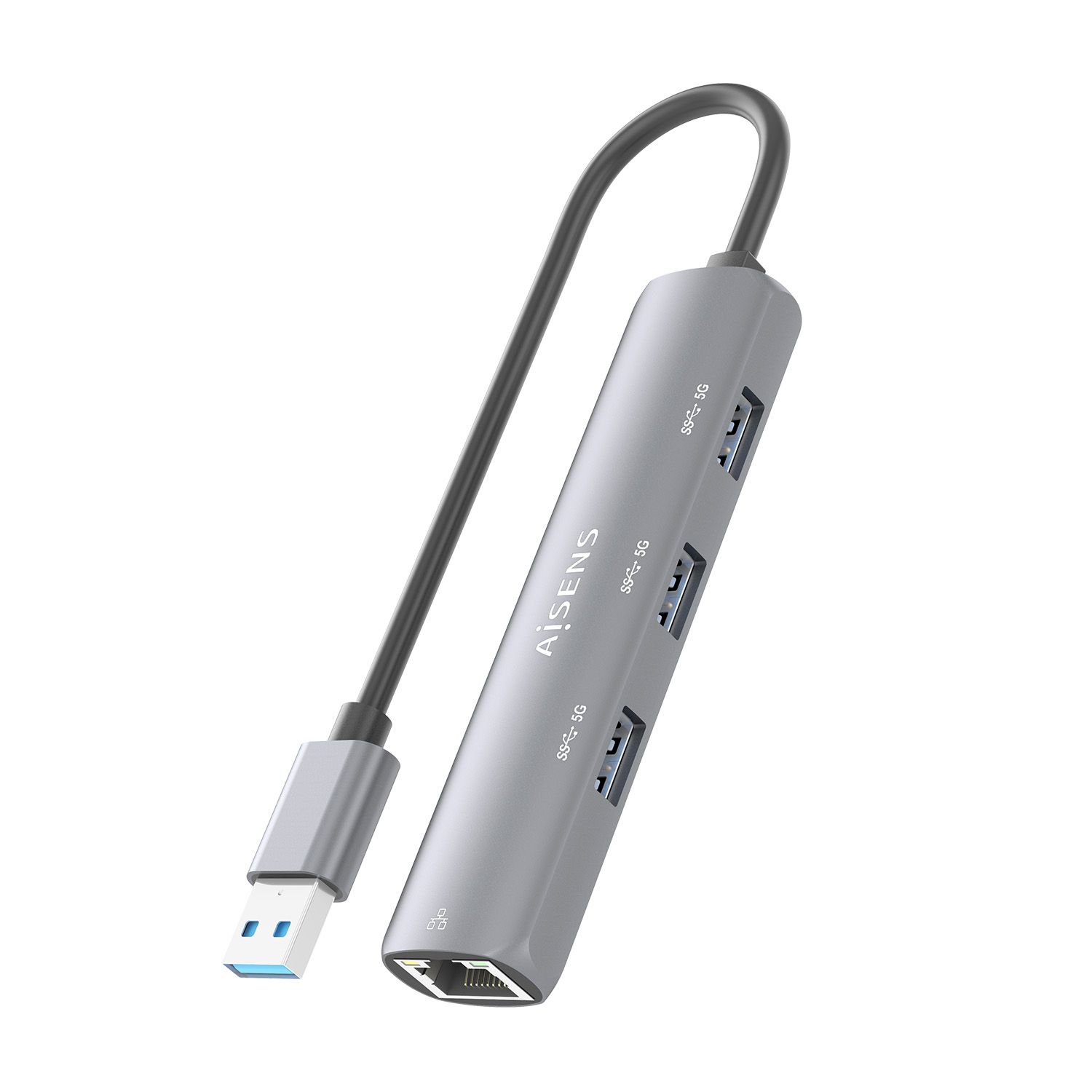 ASUC-4P034-GR - Hub AISENS USB-A 3.0 a 3xUSB-A 3.0/1xRJ45 Ethernet GbE 15cm Gris (ASUC-4P034-GR)