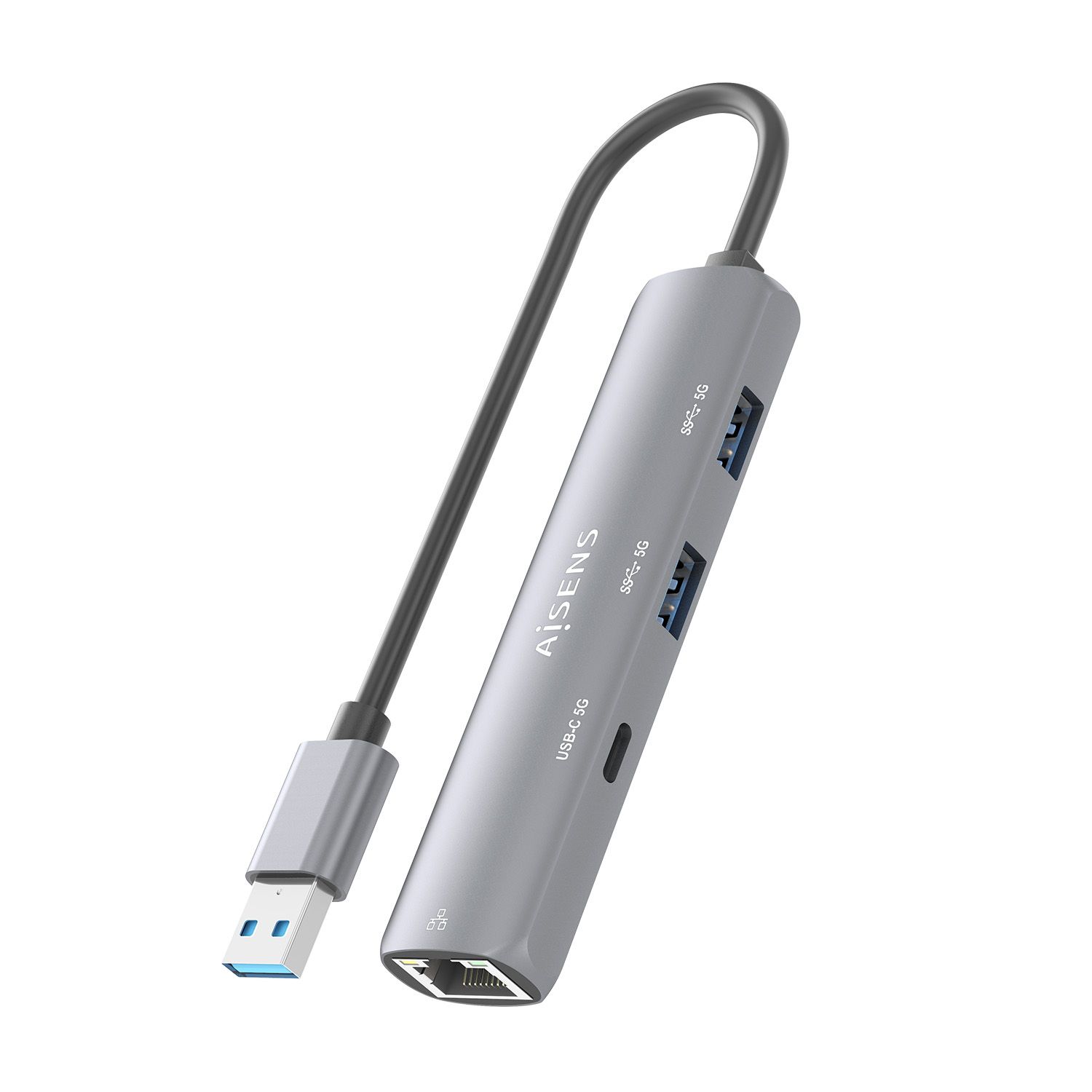 ASUC-4P035-GR - Hub AISENS USB-A 3.0 a 2xUSB-A 3.0/1xUSB-C 3.0/1xRJ45 Ethernet GbE 15cm Gris (ASUC-4P035-GR)