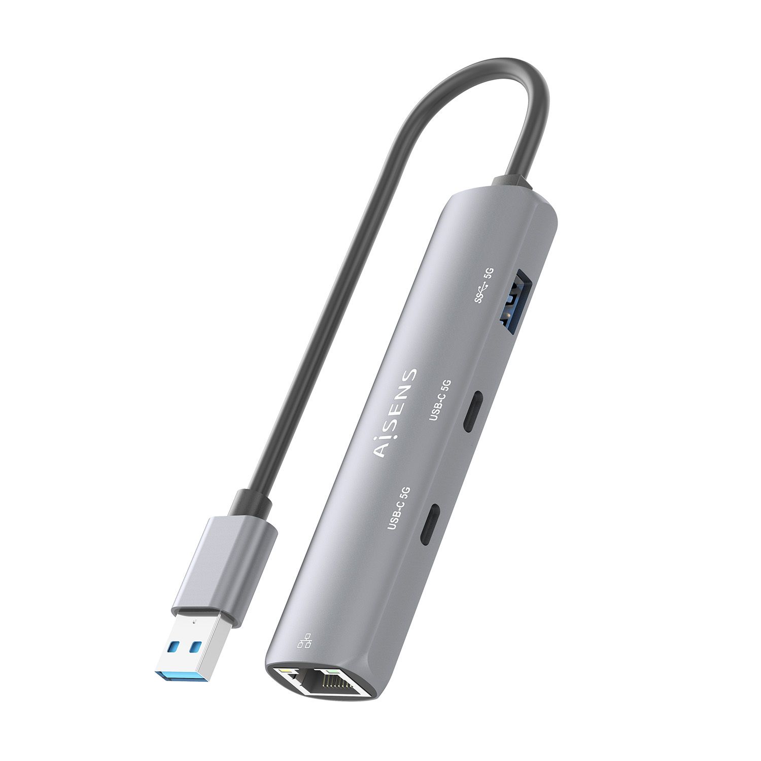ASUC-4P036-GR - Hub AISENS USB-A 3.0 a 1xUSB-A 3.0/2xUSB-C 3.0/1xRJ45 Ethernet GbE 15cm Gris (ASUC-4P036-GR)