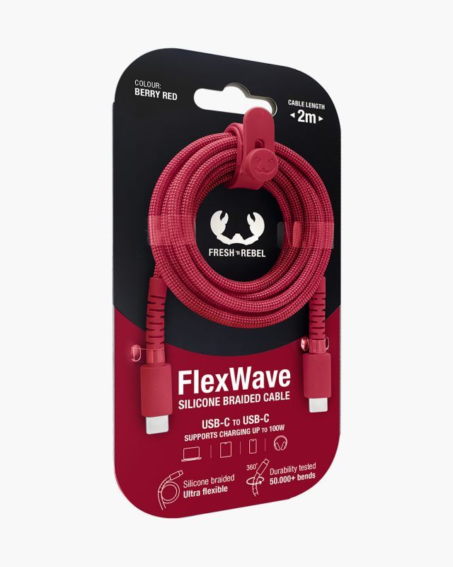2CCC201BR - Cable Fresh N Rebel FlexWave USB-C a USB-C 100W 2m Rojo Silicona Ultraflexible Dise�o Trenzado Duradero (2CCC201BR)