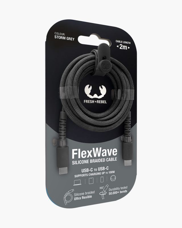 2CCC201SG - Cable Fresh N Rebel FlexWave USB-C a USB-C 100W 2m Gris Silicona Ultraflexible Dise�o Trenzado Duradero (2CCC201SG)