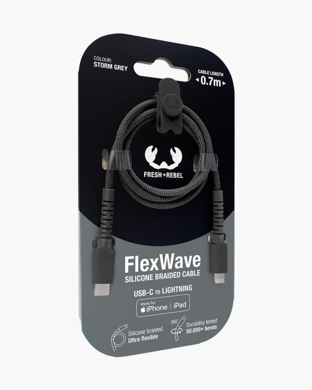 2CLC071SG - Cable Fresh N Rebel FlexWave USB-C a Lightning 70cm Gris Silicona Ultraflexible Dise�o Trenzado Duradero (2CLC071SG)