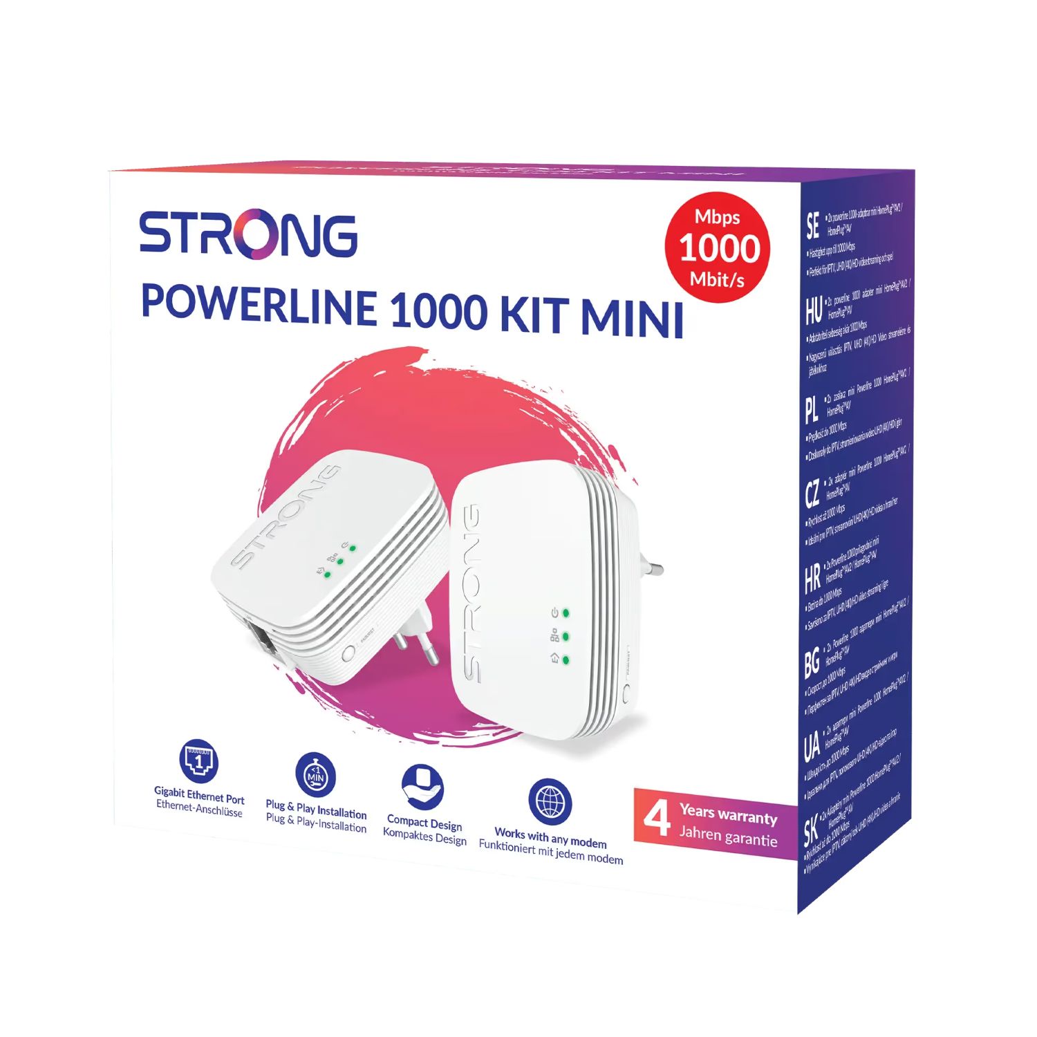 POWERL1000DUOMINI - Powerline Strong 1000Mbit/s 2unidades, Perfecto para IPTV, streaming de v�deo HD y UHD y juegos. Funciona con cualquier m�dem o router est�ndar. (POWERL1000DUOMINI)