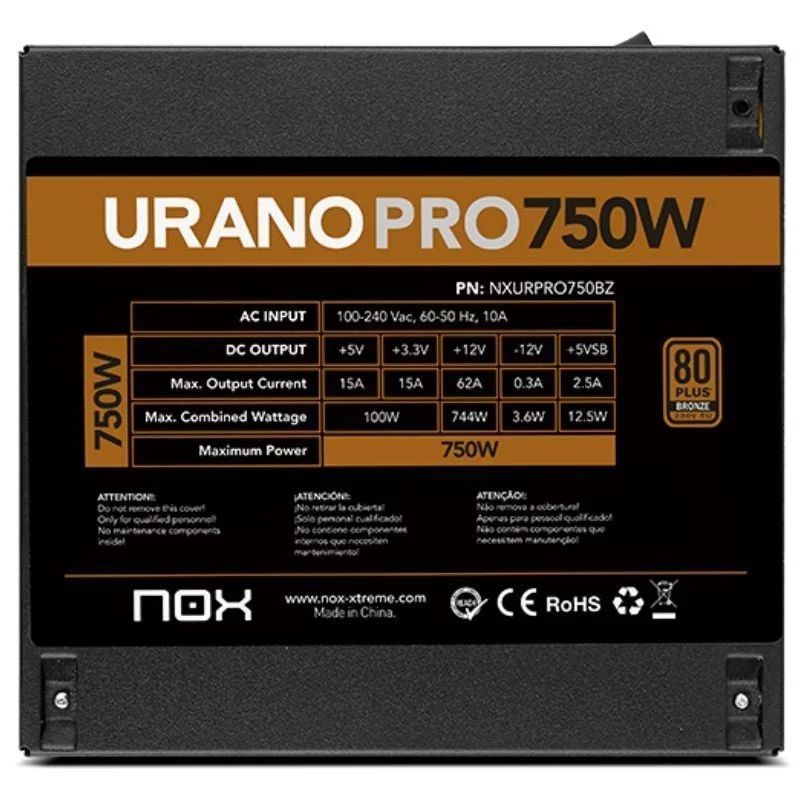 NXURPRO750BZ - Fuente NOX Urano PRO ATX 750W 12cm 80 Plus Bronze Negra (NXURPRO750BZ)