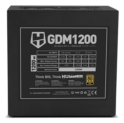 NXHUMMER1200GDM - Fuente NOX Hummer GDM ATX 1200W 12cm 80 Plus Gold Negra (NXHUMMER1200GDM)