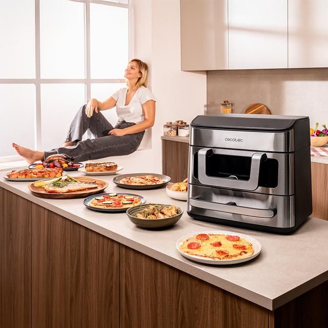 A01_EU01_109979 - Cecofry FoodCourt 18000 4Pizza Freidora de aire 9L y horno de 9L con piedra para pizza, pantalla a color y sincronizaci�n para resultados perfectos. (A01_EU01_109979)