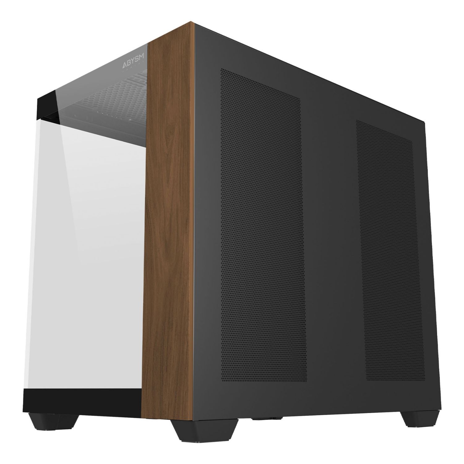 AB128534 - Caja Abysm Danuve Sava nature 285B Black, Cristal templado, panel frontal con acabado de madera, 120mm, Usb-C, ARGB, ATX (AB128534)