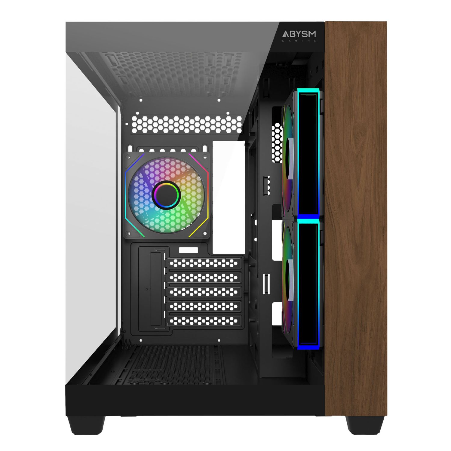 AB128535 - Caja Abysm Danube Sava Nature 285C Black, panel frontal con acabado de madera, 120mm, usb-C, ARGB, mATX (AB128535)