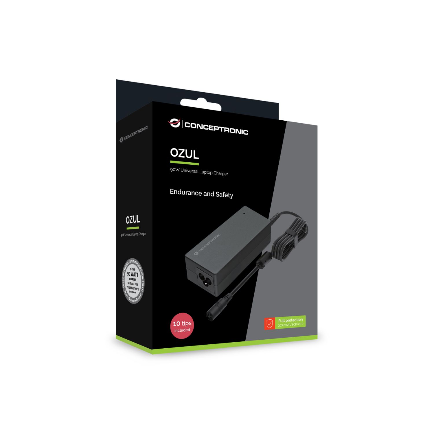 OZUL08B10 - Cargador Conceptronic para port�til 90W 15-20V con diez conectores intercambiables incluidos. (OZUL08B10)