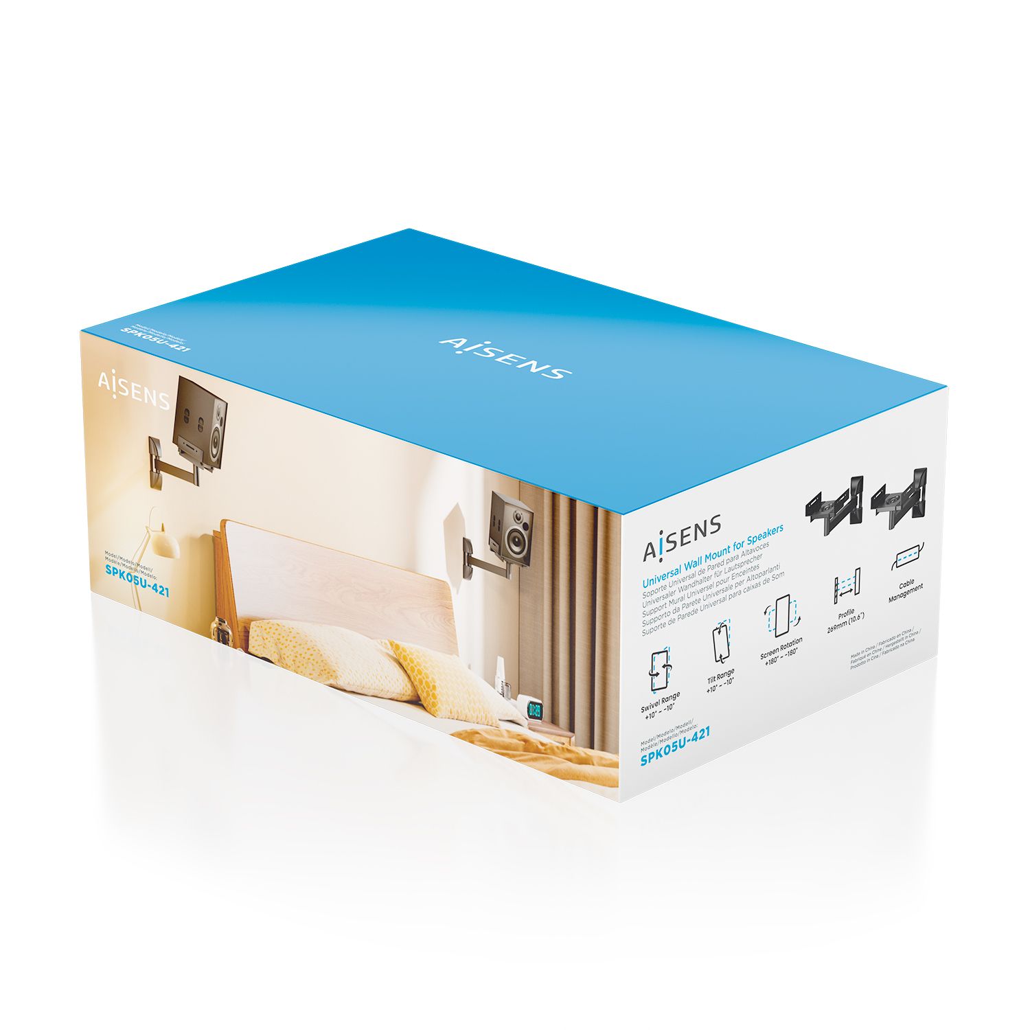 SPK05U-421 - Soporte de Pared AISENS para 2 Altavoces Gira/Inclina M�x. 25Kg Negro (SPK05U-421)