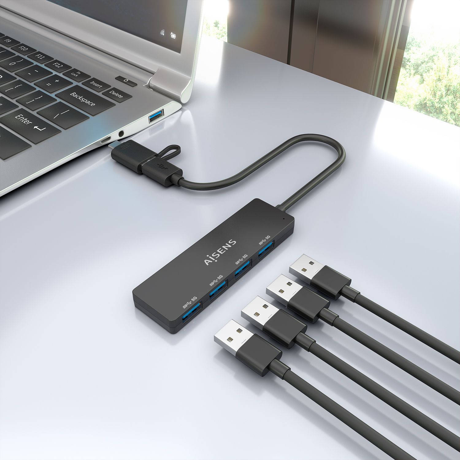 A109-0987 - Hub AISENS USB-A + Adaptador USB-C a 4xUSB-A 3.0 Negro (A109-0987)