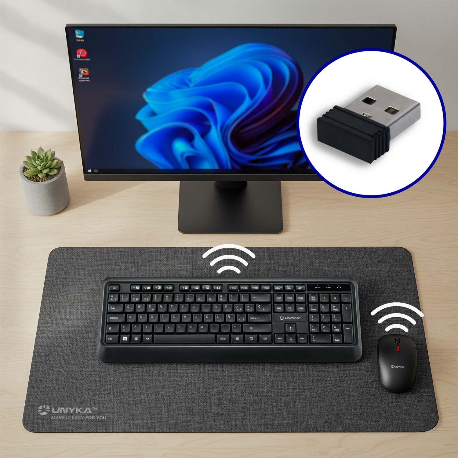 UK50547 - Kit Teclado + Rat�n UNYKA Combo UK39 QWERTY RF Wireless �ptico 1600dpi Negro (UK50547)