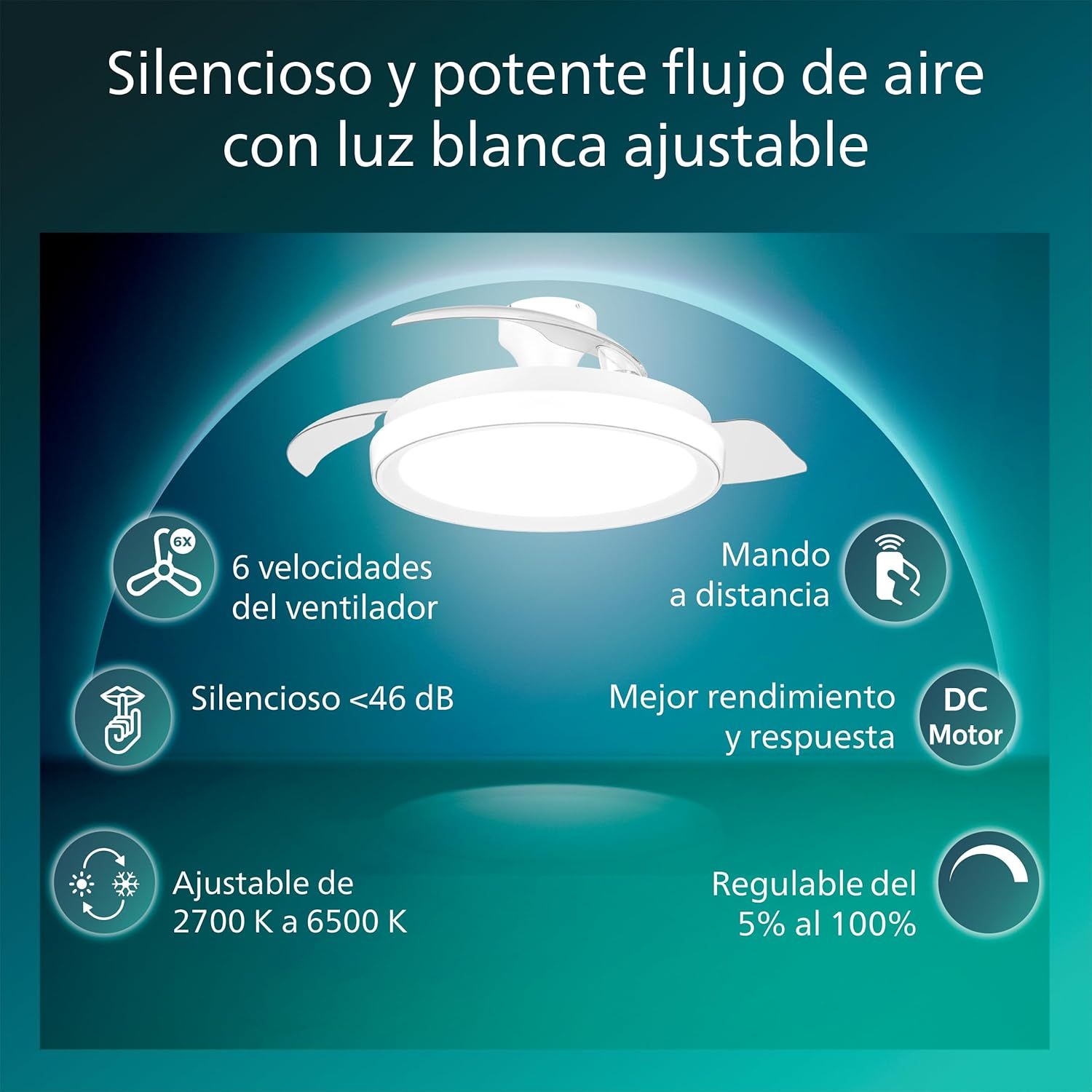 929004750001 - Ventilador Techo Philips Bliss luz LED 2700-6500K, aspas retr�ctiles, Blanco. (929004750001)