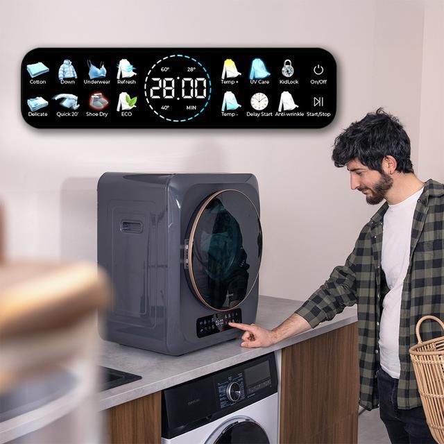 A01_EU01_111289 - Secadora Cecotec Bolero DressCode Dry Dark, compacta de evacuaci�n de 3 kg dark de capacidad, pantalla FullColor, 8 programas, secado autom�tico inteligente, tambor Inox con giro bidireccional, funci�n UV Care, Dry Shoe Pro,antiarrugas.(A01_EU01_111289)