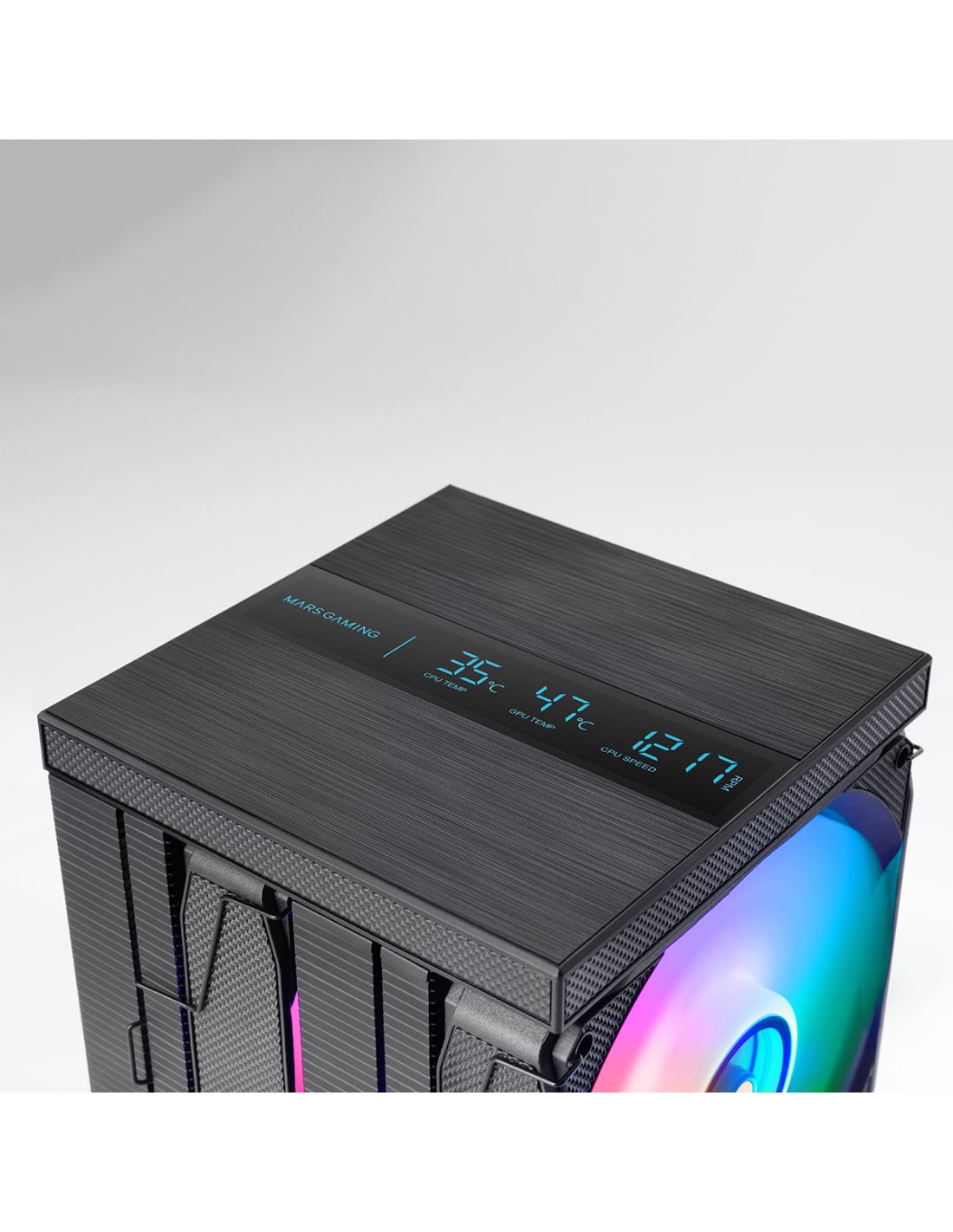 MCPULCDPRO - Ventilador CPU Mars Gaming Disipador 380W, 2x120mm, 8xHeatpipes, pantalla LCD XL, Negro.(MCPULCDPRO)