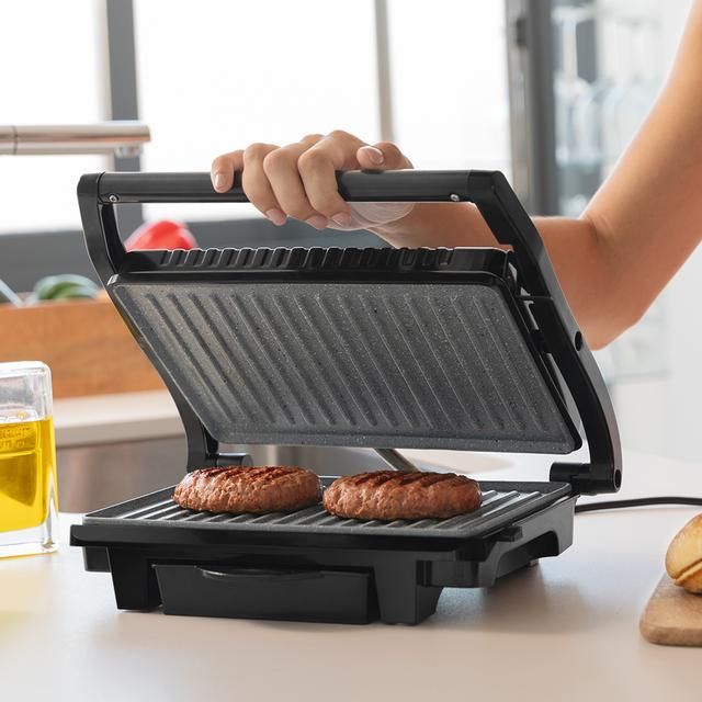 03000 - Parrilla Cecotec RocknGrill Dark 1000, Revestimiento de Piedra, Bandeja Recogegrasas, Placa Superior Flotante, Superficie 25,4x17,5 cm, Libre de PTFE, PFOA (03000)