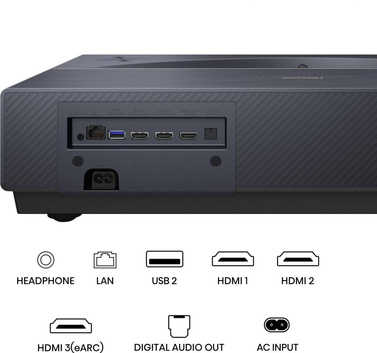 PT1 - Proyector Hisense L�ser Tricroma 16:9 4K UHD 3D 2500L Ultracorto 1xUSB 2.0 3xHDMI 2.0/2.1 WiFi Bluetooth Ethernet Smart TV VIDAA U7 Gris (PT1)