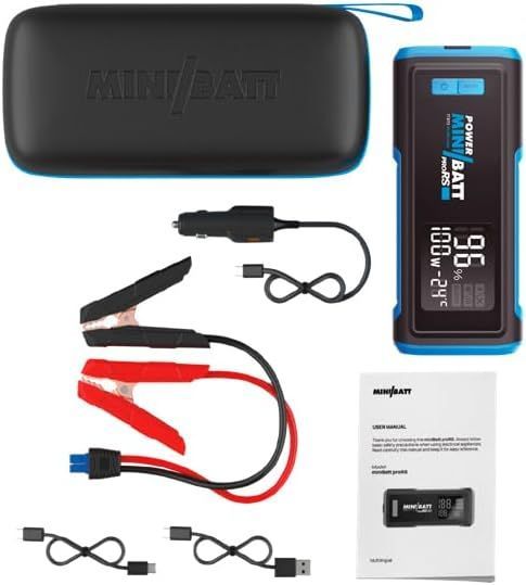 MB-PRORS - Arrancador MiniBatt 24000mAh + Tester intergado, para Motores Gasolina y di�sel hasta 8.000CC, Powerbank profesional PD 100W con salida Usb-C. linterna LED. (MB-PRORS)
