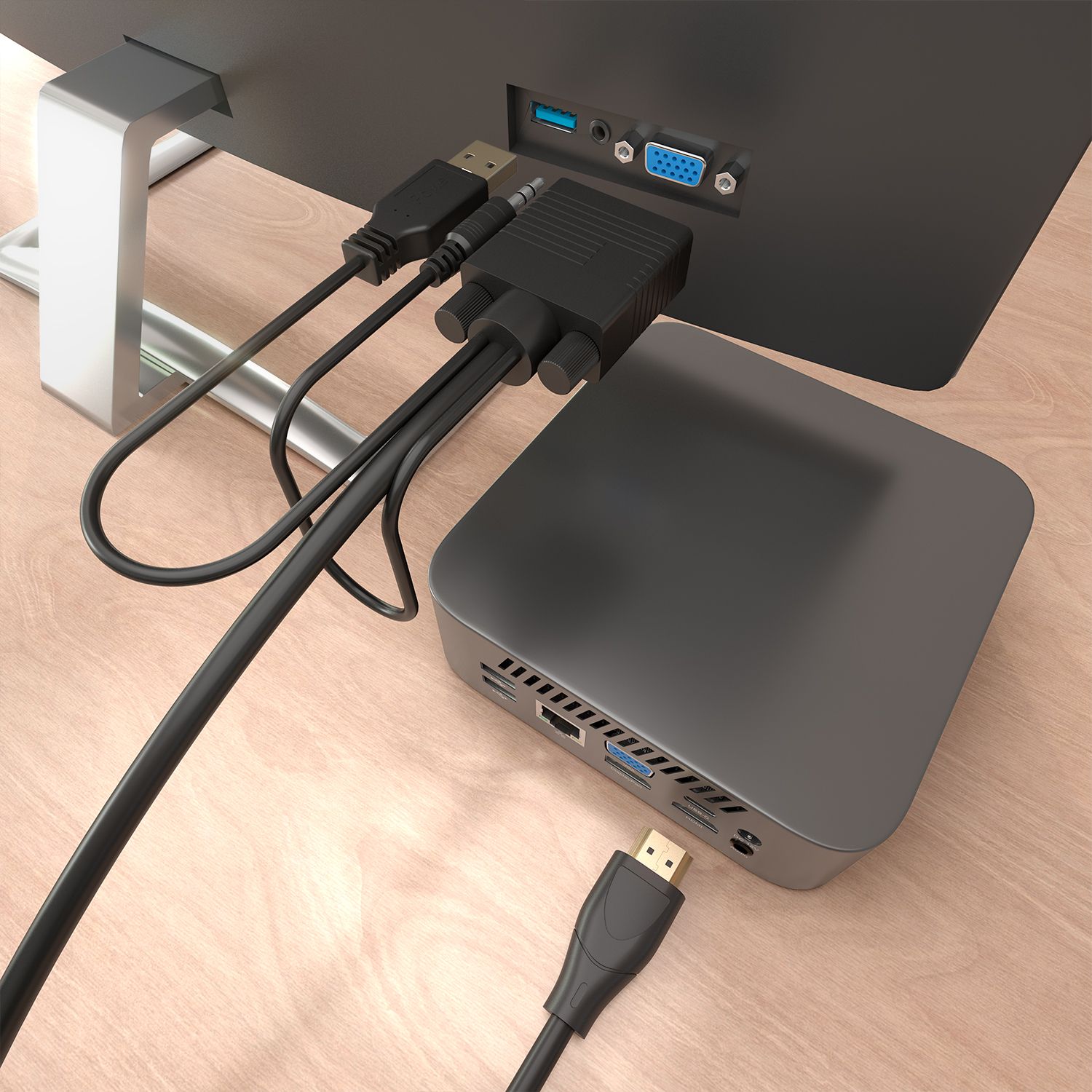 A122-1015 - Conversor AISENS HDMI A/M a VGA/M+3.5mm/M+ USB-A/M 2m Negro (A122-1015)