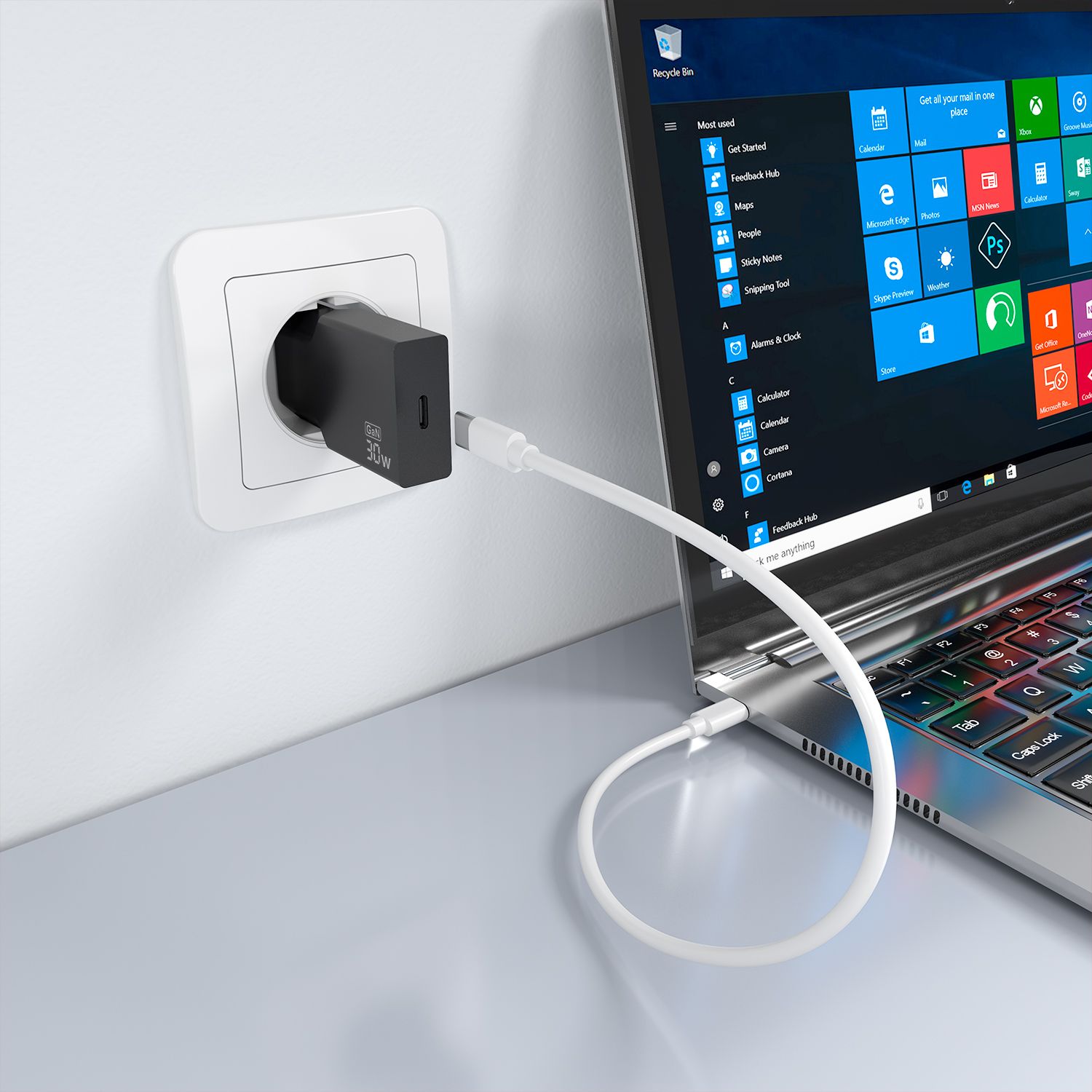 A110-1004 - Cargador de Pared AISENS Slim GaN 30W PD/QC 3.0 1xUSB-C Negro (A110-1004)