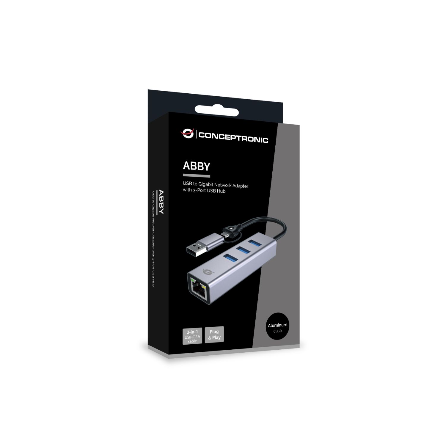 ABBY25G - Adaptador CONCEPTRONIC USB-A+USBC a 3xUSB-A/1xRJ45 Ethernet LAN GbE Cable 0.18m Gris (ABBY25G)