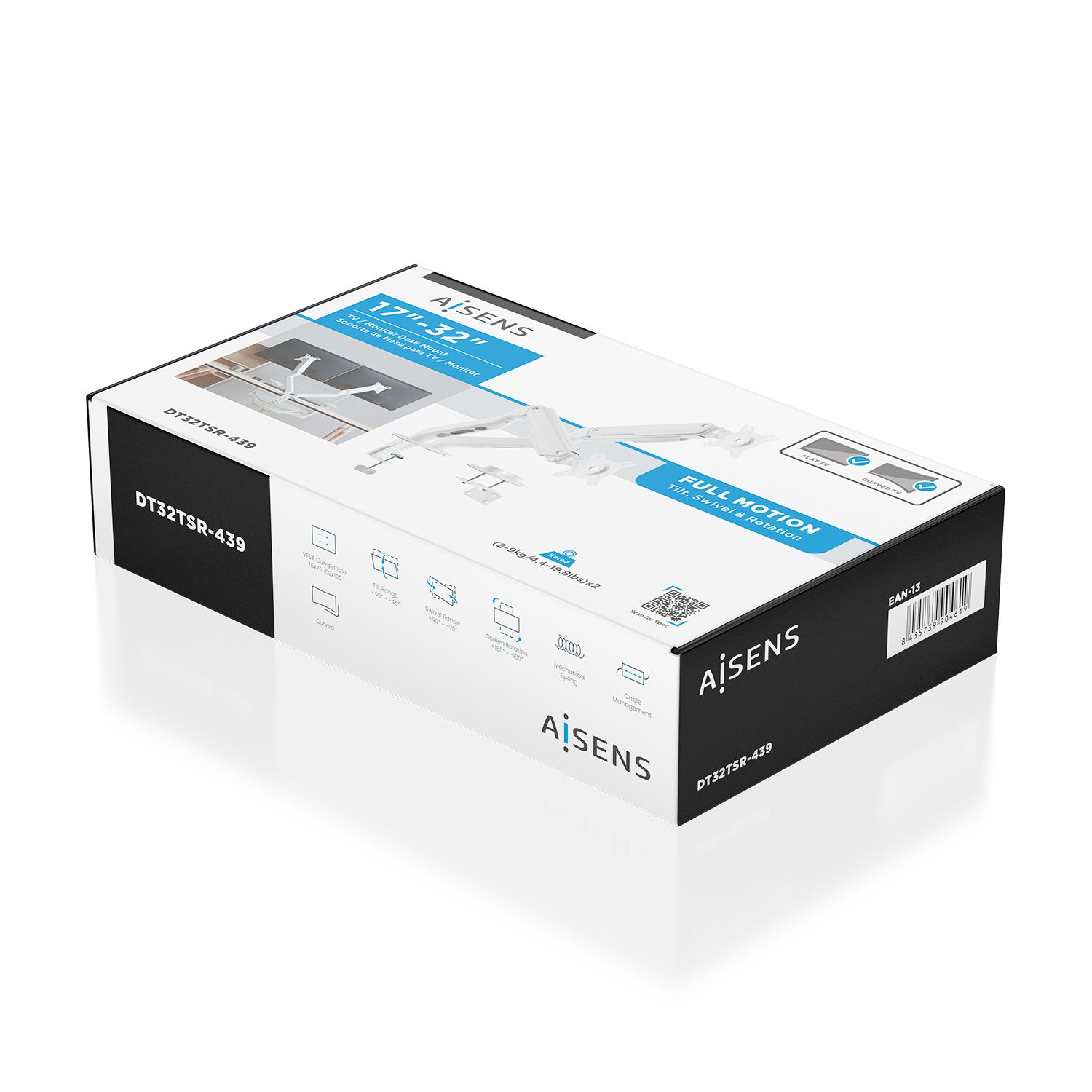 DT32TSR-439 - Soporte de Mesa ECO AISENS 17?-32? Giratorio/Inclinable para Monitor/TV 3 Pivotes 2 Brazos M�x. 18Kg Blanco (DT32TSR-439)