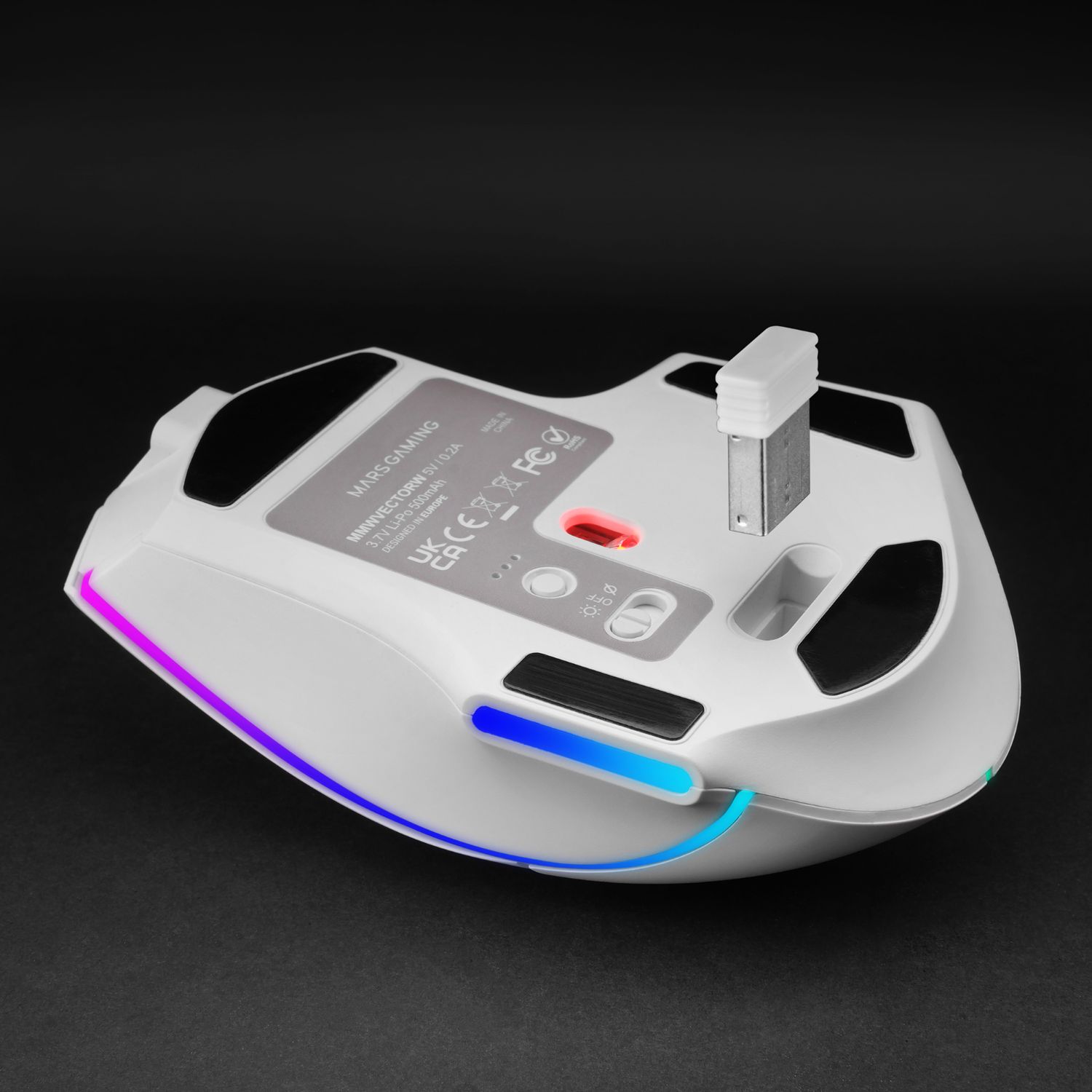 MMWVECTORW - Rat�n Mars Gaming �ptico Diestro RGB Chroma RF Wireless/Bluetooth 5.4/USB-A 12000dpi 7 Botones Cable 1.5m Blanco (MMWVECTORW)