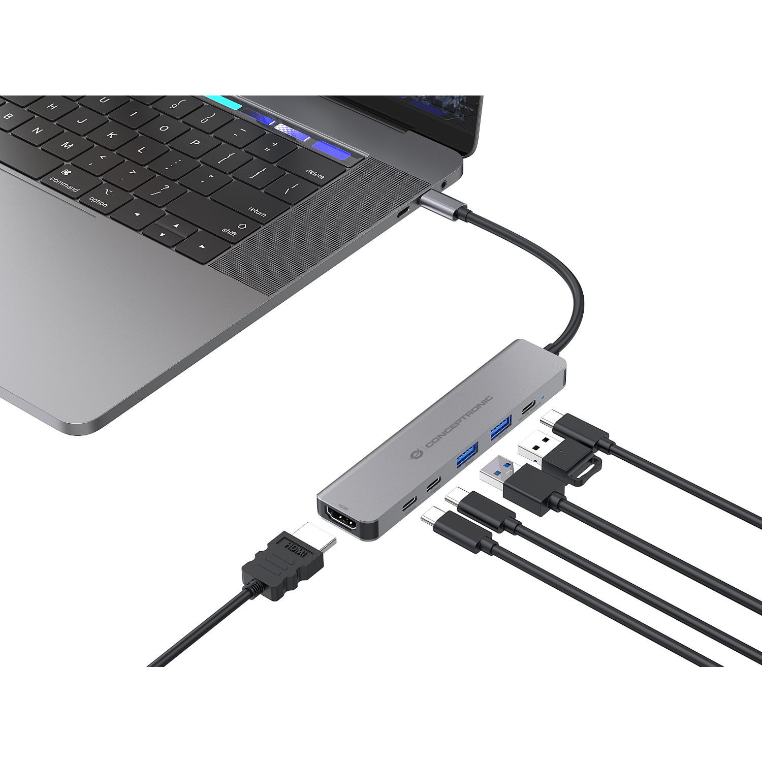 DONN33G - Docking Station CONCEPTRONIC USB-C 3.0 a 2xUSB-A/2xUSB-C/1xUSB-C PD 100W/1xHDMI 4K UHD 0.25m Plata (DONN33G)
