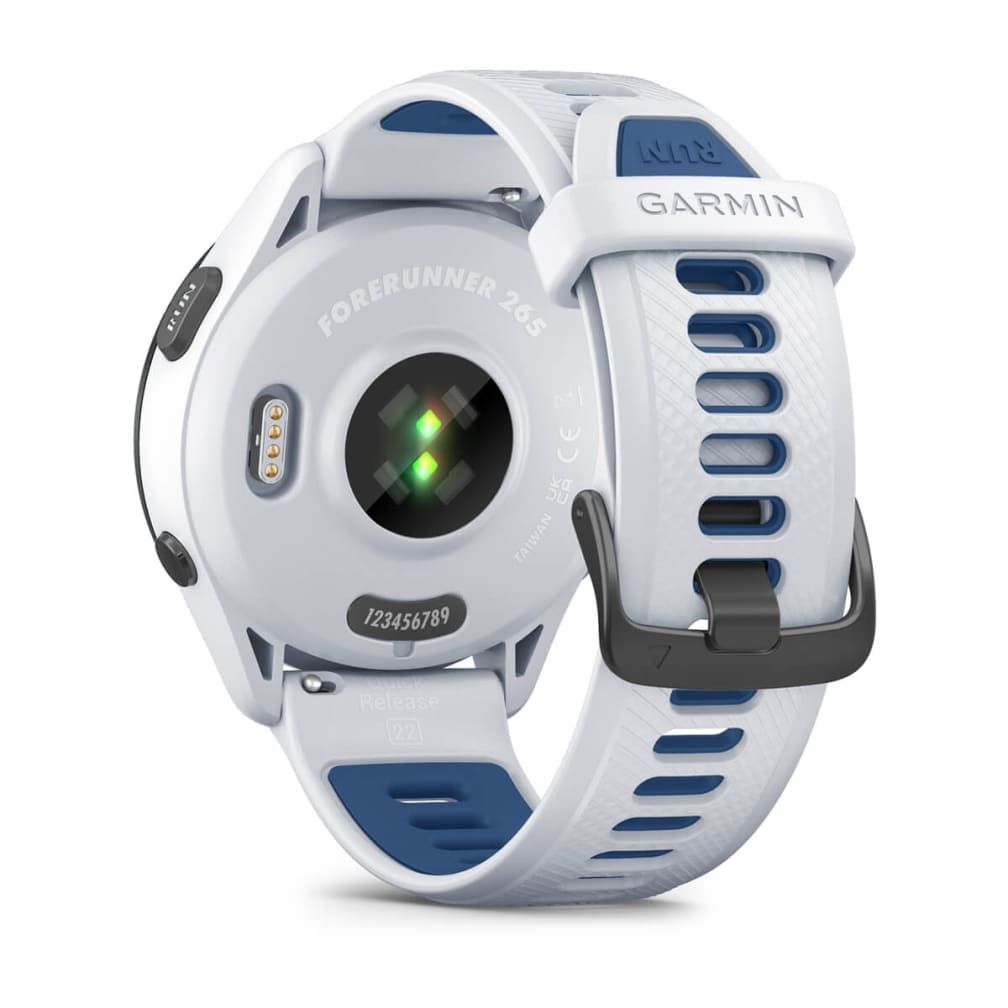 010-02810-11 - Smartwatch Garmin Forerunner 265 AMOLED Digital T�ctil Color 1.3? 46mm 8Gb Multideporte WiFi Bluetooth GPS Cuerpo Blanco/Negro Correa Silicona Blanca/Azul (010-02810-11)