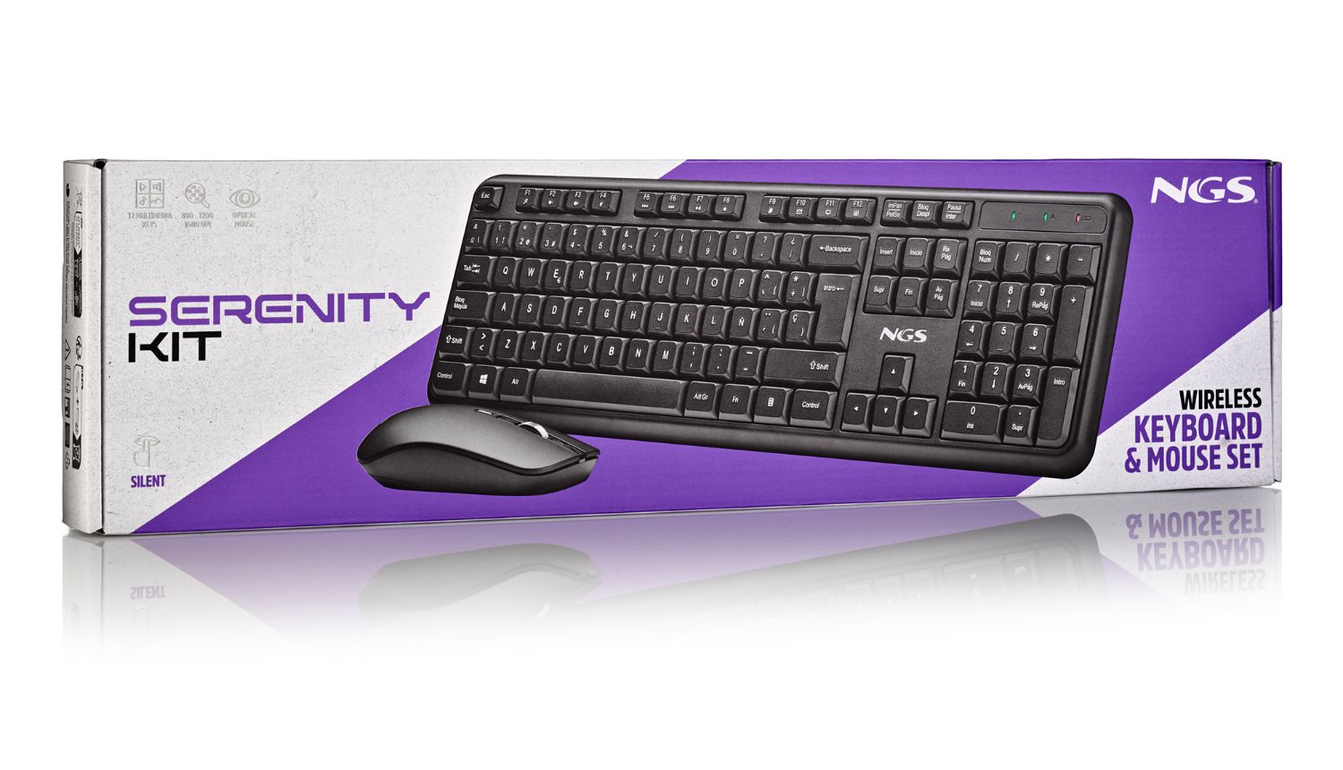 SERENITYKITSPANISH - Kit Teclado + Rat�n NGS Multidispositivo Multimedia QWERTY RF Wireless �ptico Ambidextro 1600dpi 3 Botones Negro (SERENITYKITSPANISH)