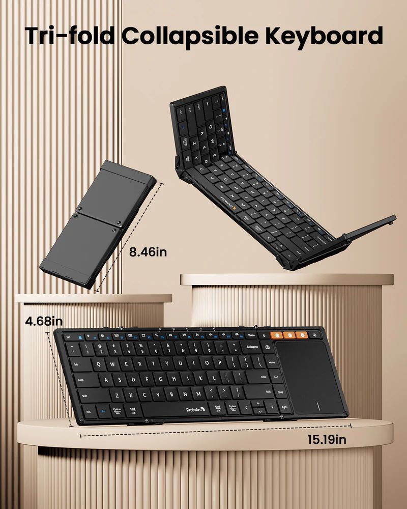 CP015113 - Teclado Plegable ProtoArc XK01TP Trackpad Bluetooth 5.1 USB-C Soporte de Tel�fono Bolsa de Viaje Negro (CP015113)