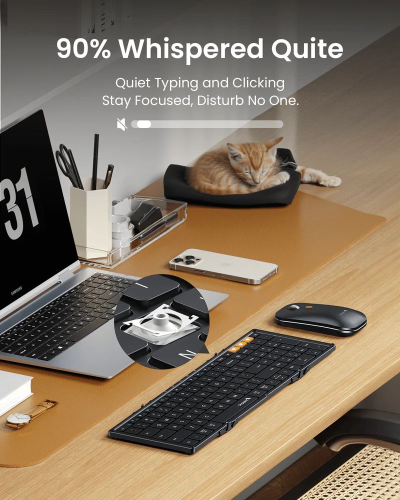 CP015223 - Kit Teclado Plegable + Rat�n ProtoArc XKM01 QWERTY 105 Teclas Bluetooth 5.1 USB-C Estuche Protector Negro (CP015223)