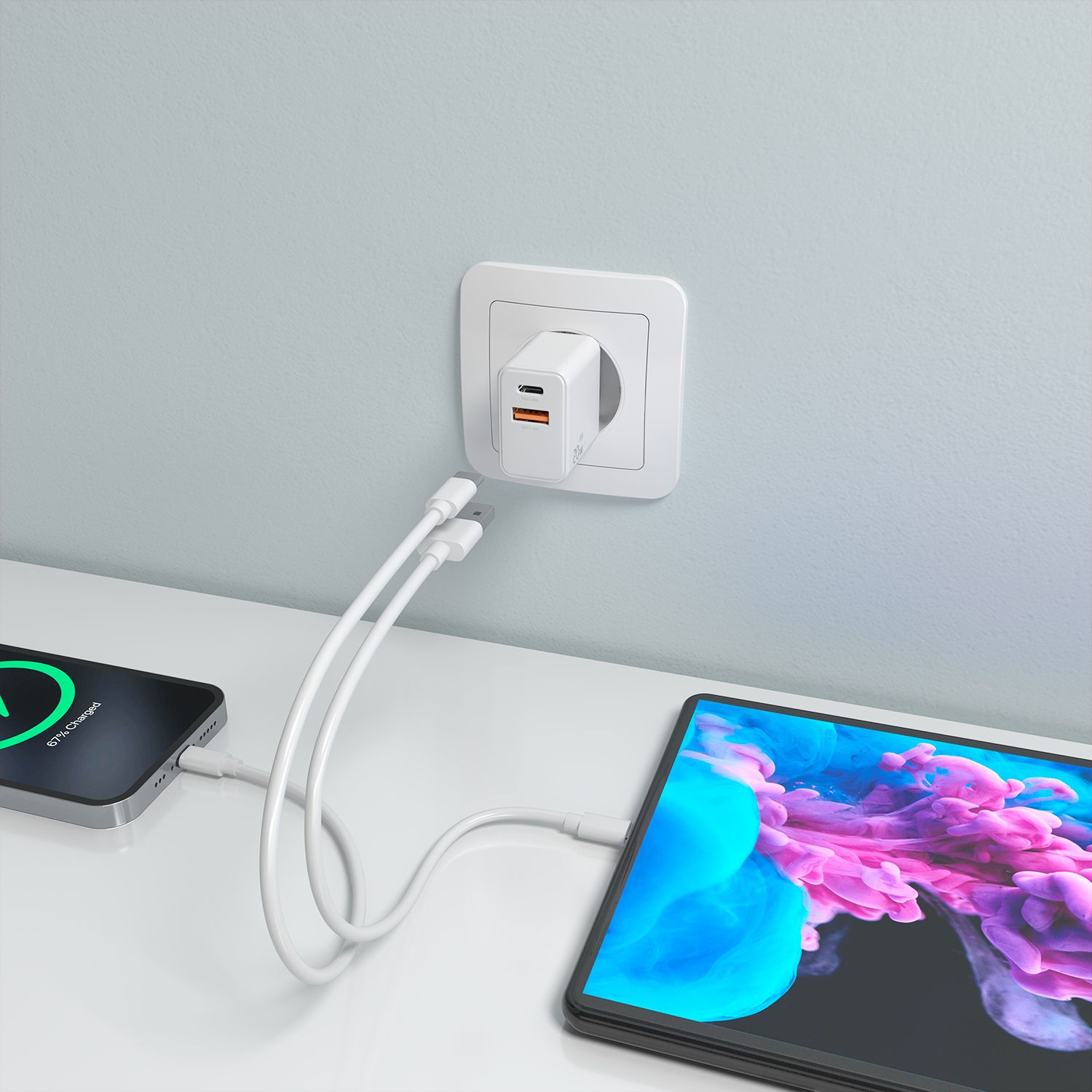 A110-1025 - Cargador de Pared AISENS GaN 20W PD 3.0 QC 3.0 1xUSB-C Blanco (A110-1025)