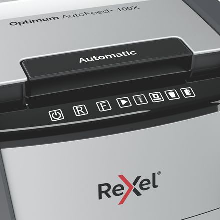 2020100XEU - Destructora autom�tica REXEL Optimum AutoFeed 100X P-4, hasta 100hojas A4 a la vez, papelera extra�ble de 34L. Tritura grapas y clips. (2020100XEU)