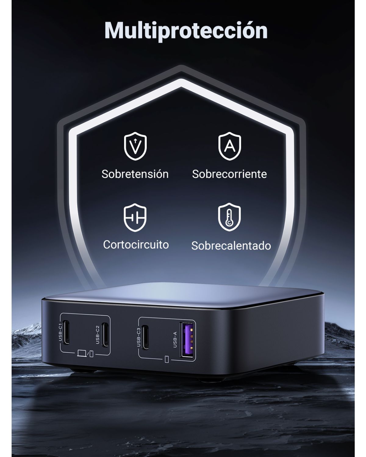 90928 - Cargador UGREEN Nexode Universal. USB-A+3�USB-C 100W. Gris. Tipo: Cargador de sobremesa (90928)