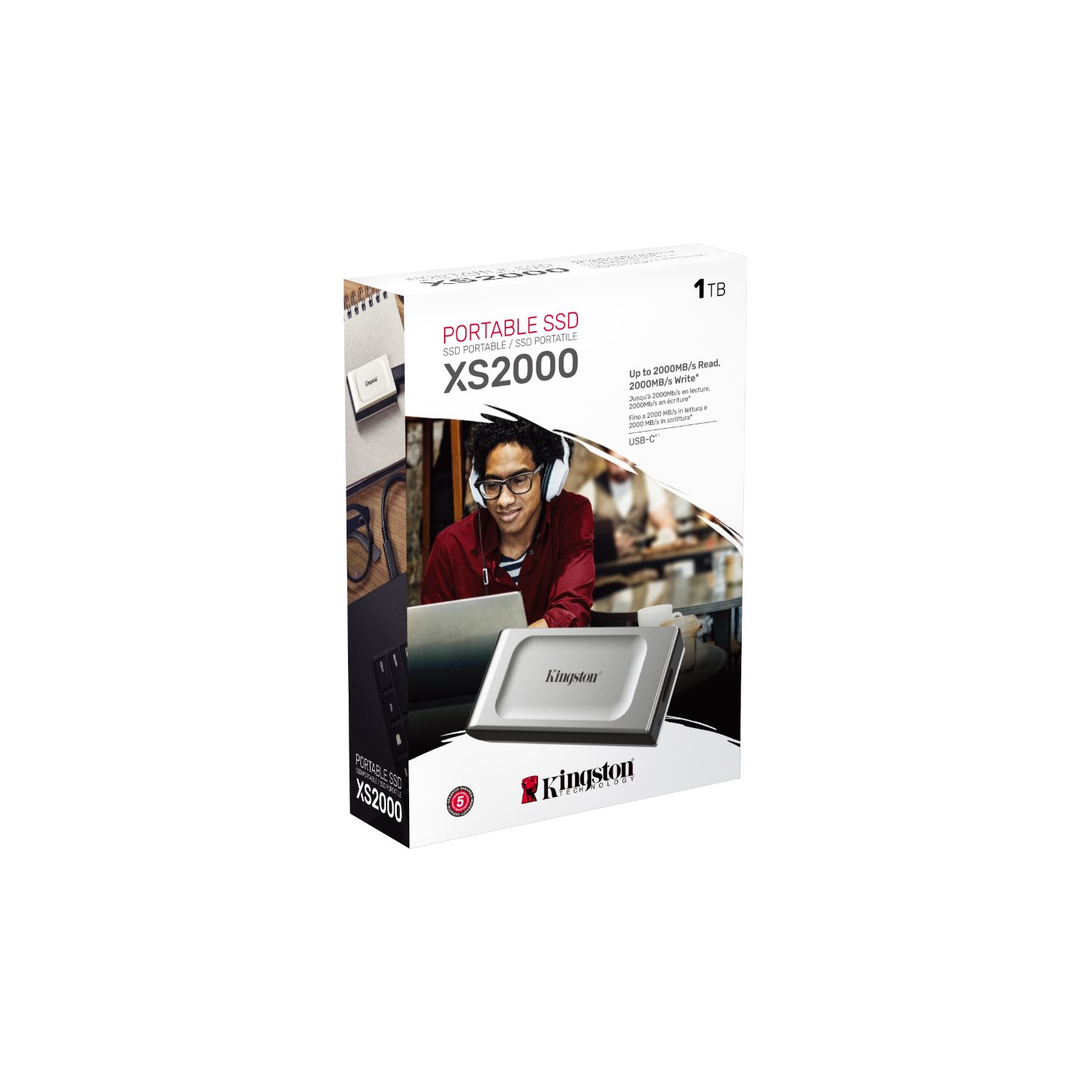 SXS2000/1000G - Disco SSD Kingston XS2000 Portable 1Tb USB-C 3.1 3D NAND Lectura 2000 Mb/s Escritura Mb/s Negro/Plata (SXS2000/1000G)