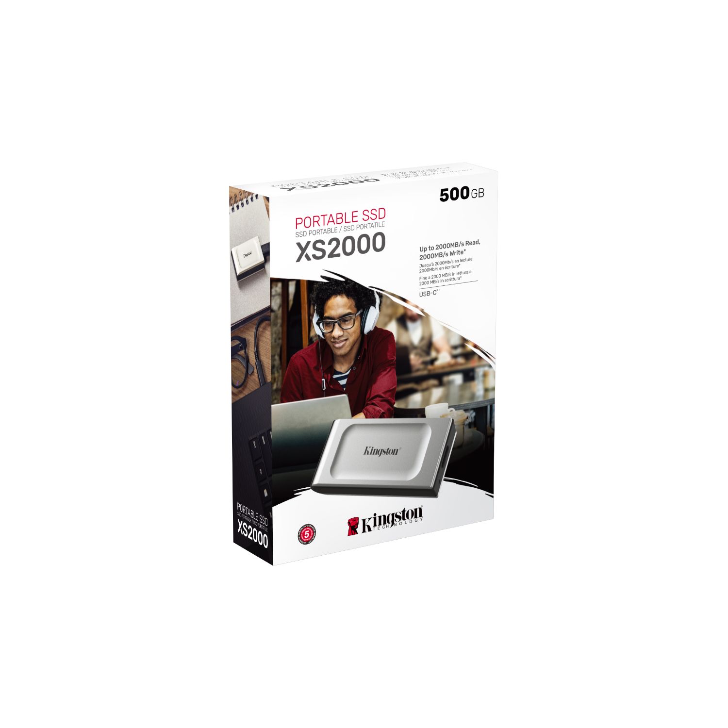 SXS2000/500G - Disco SSD Kingston XS2000 Portable 500Gb USB-C 3.0 3D NAND Lectura 2000 Mb/s Escritura 2000 Mb/s Negro/Plata (SXS2000/500G)